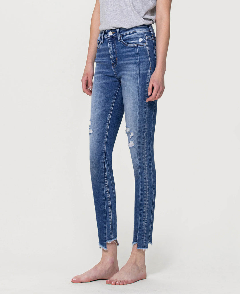 Right side product images of Windy Is Nothing - High Rise Ankle Skinny Jeans with Uneven Hem Detail