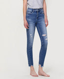 Right 45 degrees product image of Windy Is Nothing - High Rise Ankle Skinny Jeans with Uneven Hem Detail