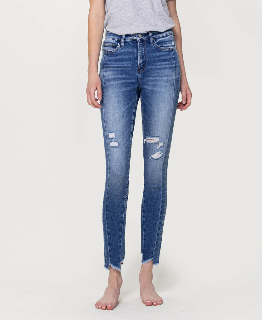 Front product images of Windy Is Nothing - High Rise Ankle Skinny Jeans with Uneven Hem Detail