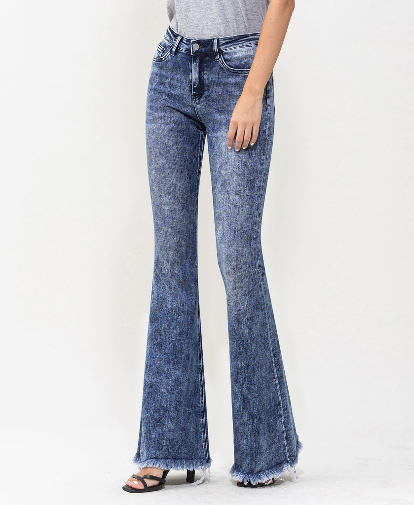 Left 45 degrees product image of Austin Sky - Mid Rise Super Flare Jeans W Frayed Hem