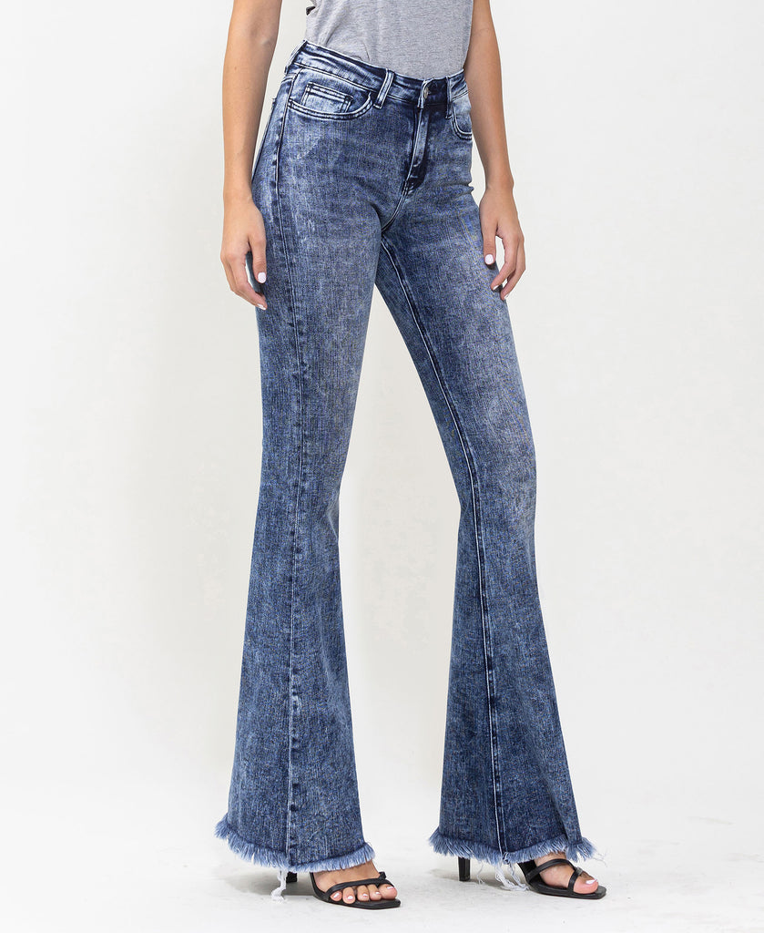 Right 45 degrees product image of Austin Sky - Mid Rise Super Flare Jeans W Frayed Hem
