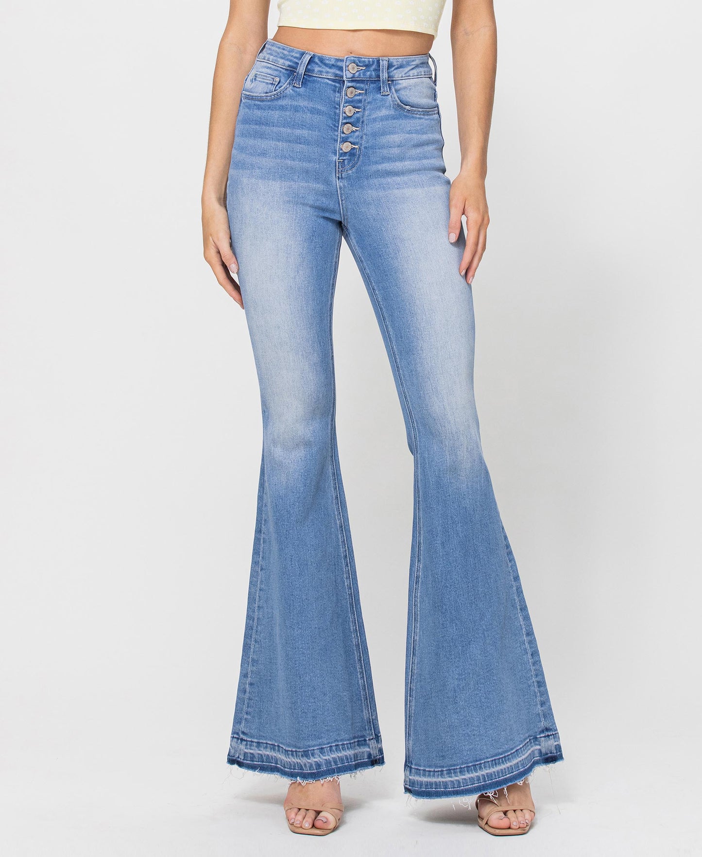 Valentine - Button Up Super High Rise Flare Jeans with Undo Hem