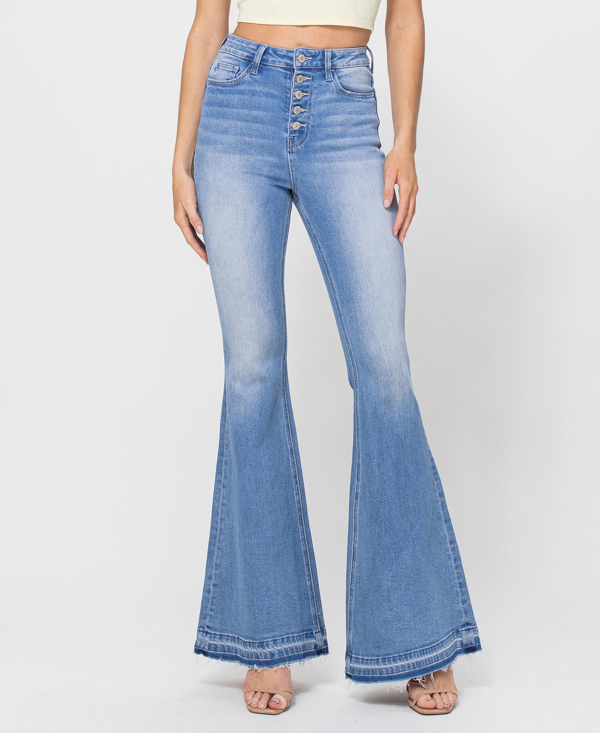 Valentine - Button Up Super High Rise Flare Jeans with Undo Hem