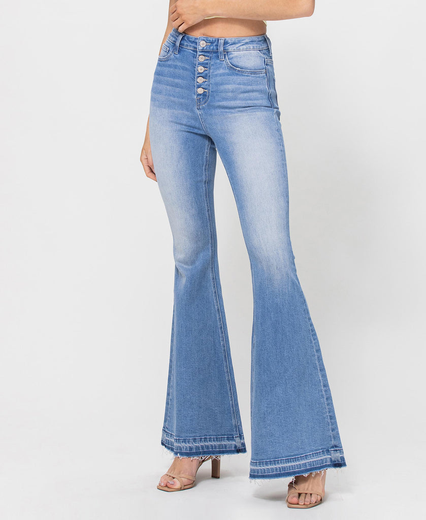 Left 45 degrees product image of Valentine - Button Up Super High Rise Flare Jeans with Undo Hem