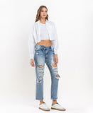 Right 45 degrees product image of The Options - High Rise Criss Cross Rigid Boyfriend Jeans