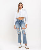 Front product images of The Options - High Rise Criss Cross Rigid Boyfriend Jeans