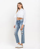 Left 45 degrees product image of The Options - High Rise Criss Cross Rigid Boyfriend Jeans
