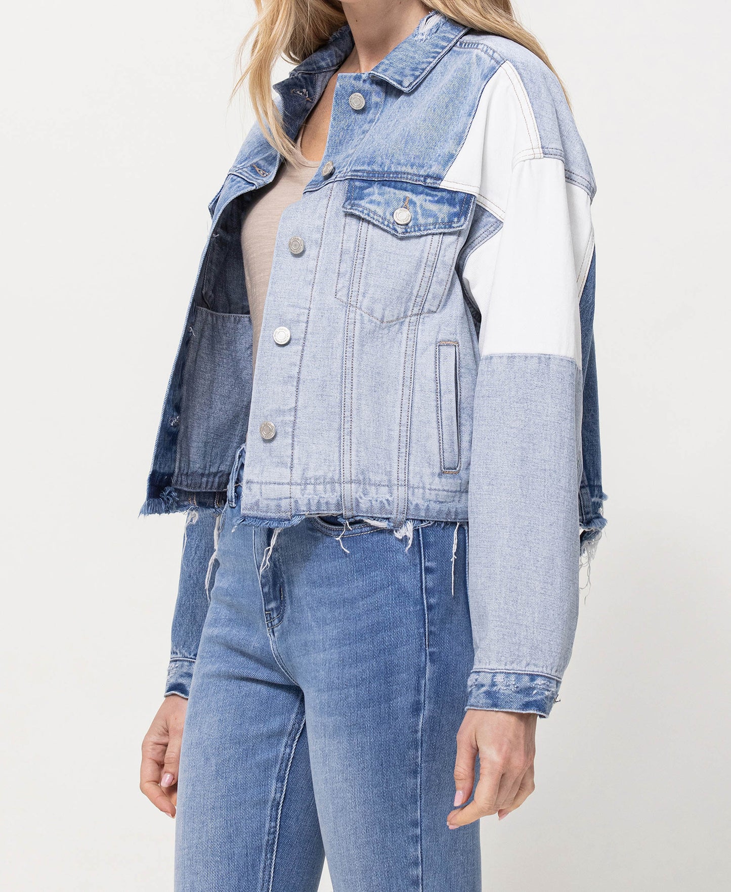 Left side product images of Denim - Oversized Crop Denim Jacket