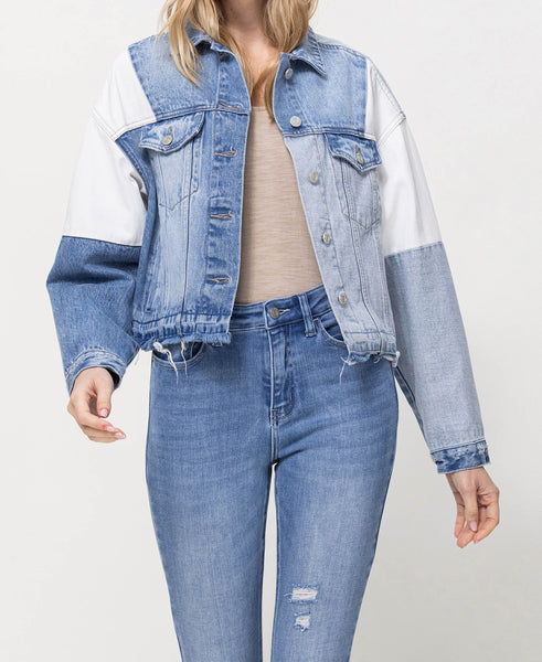 【COSYHARU】V-Shape Crop Denim Biker Jacket V-shaped cropped denim biker jacket - COSYHARU | 60% - Asian