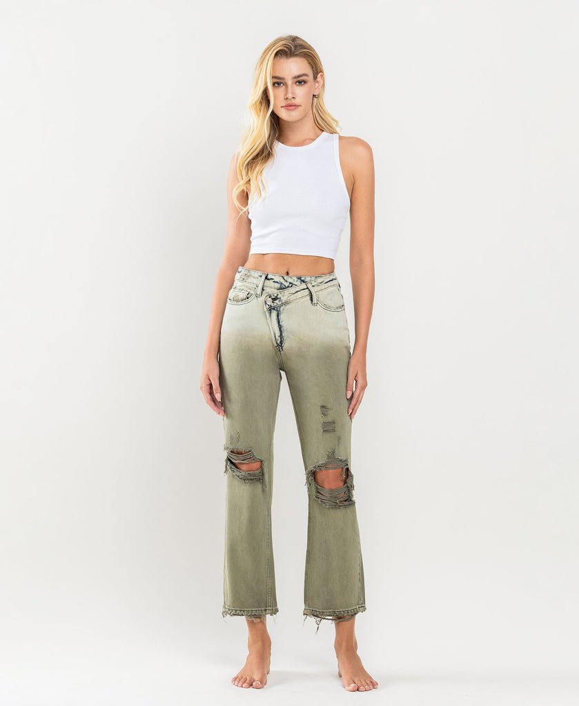Front product images of Loden Green - Super High Rise Crop Straight Jeans
