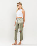 Left 45 degrees product image of Loden Green - Super High Rise Crop Straight Jeans