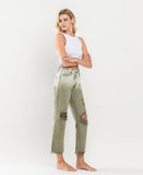 Right 45 degrees product image of Loden Green - Super High Rise Crop Straight Jeans