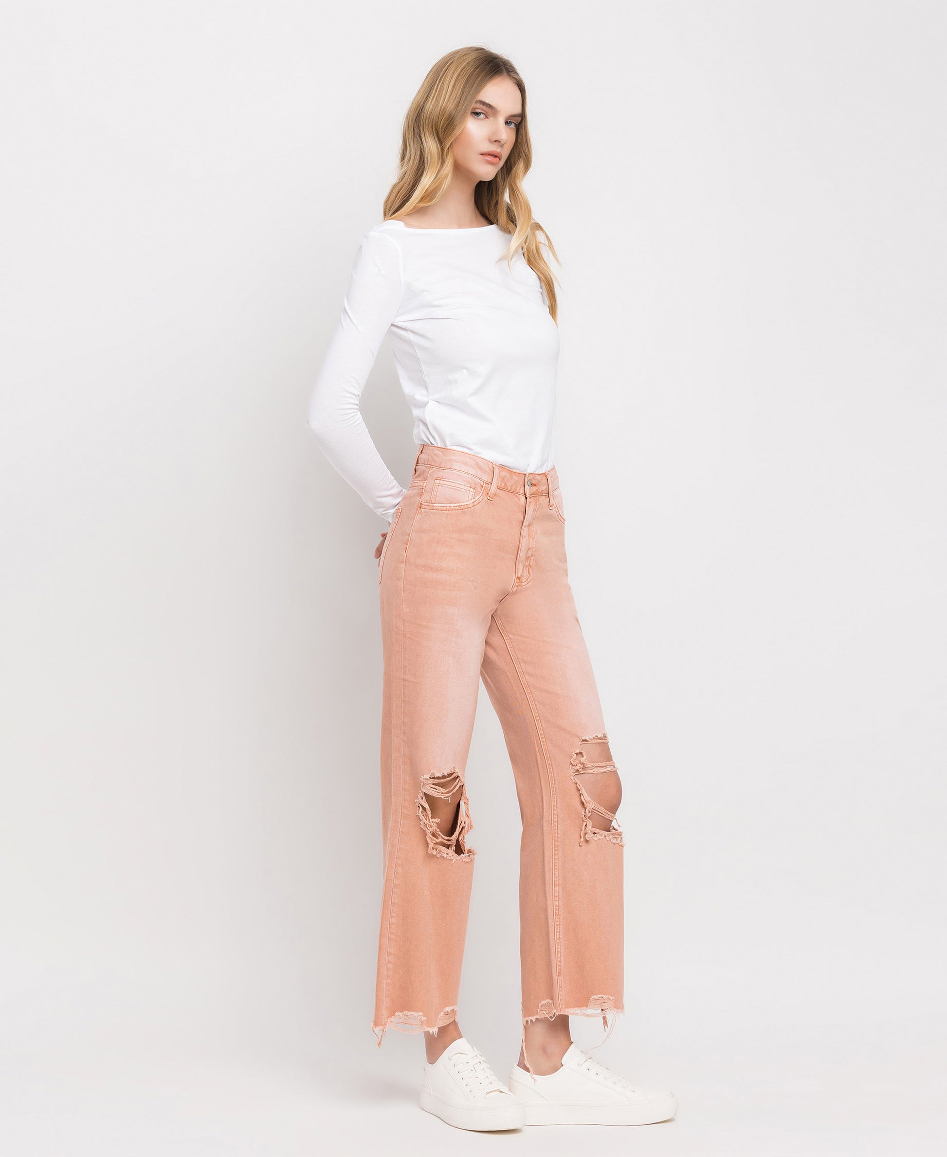 Right 45 degrees product image of Brandied Melon - Super High Rise 90s Vintage Crop Flare Jeans