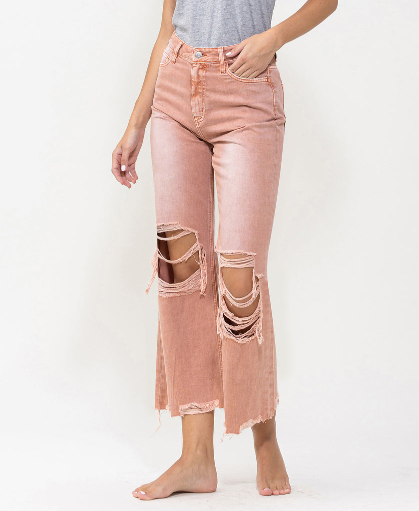 Left 45 degrees product image of Brandied Melon - Super High Rise 90s Vintage Crop Flare Jeans