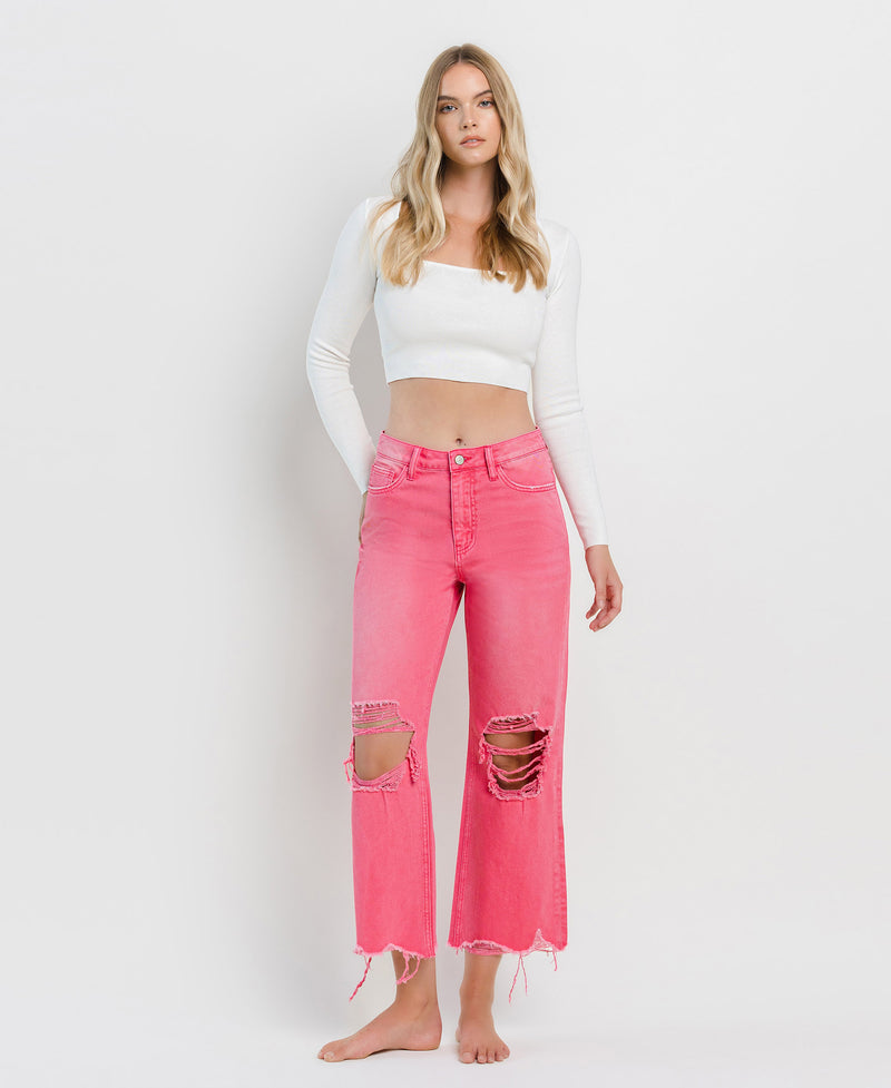 Living In The Moment High Rise Wide Leg Cargo Jeans (Hot Pink)