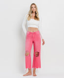 Hot Pink - Super High Rise 90s Vintage Crop Flare Jeans