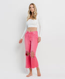 Left 45 degrees product image of Hot Pink - Super High Rise 90s Vintage Crop Flare Jeans