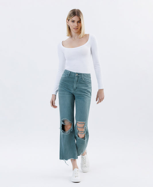 Front product images of Mallard Green - Super High Rise 90s Vintage Crop Flare Jeans