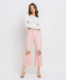 Front product images of Powder Pink - Super High Rise 90s Vintage Crop Flare Jeans
