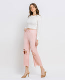 Left 45 degrees product image of Powder Pink - Super High Rise 90s Vintage Crop Flare Jeans
