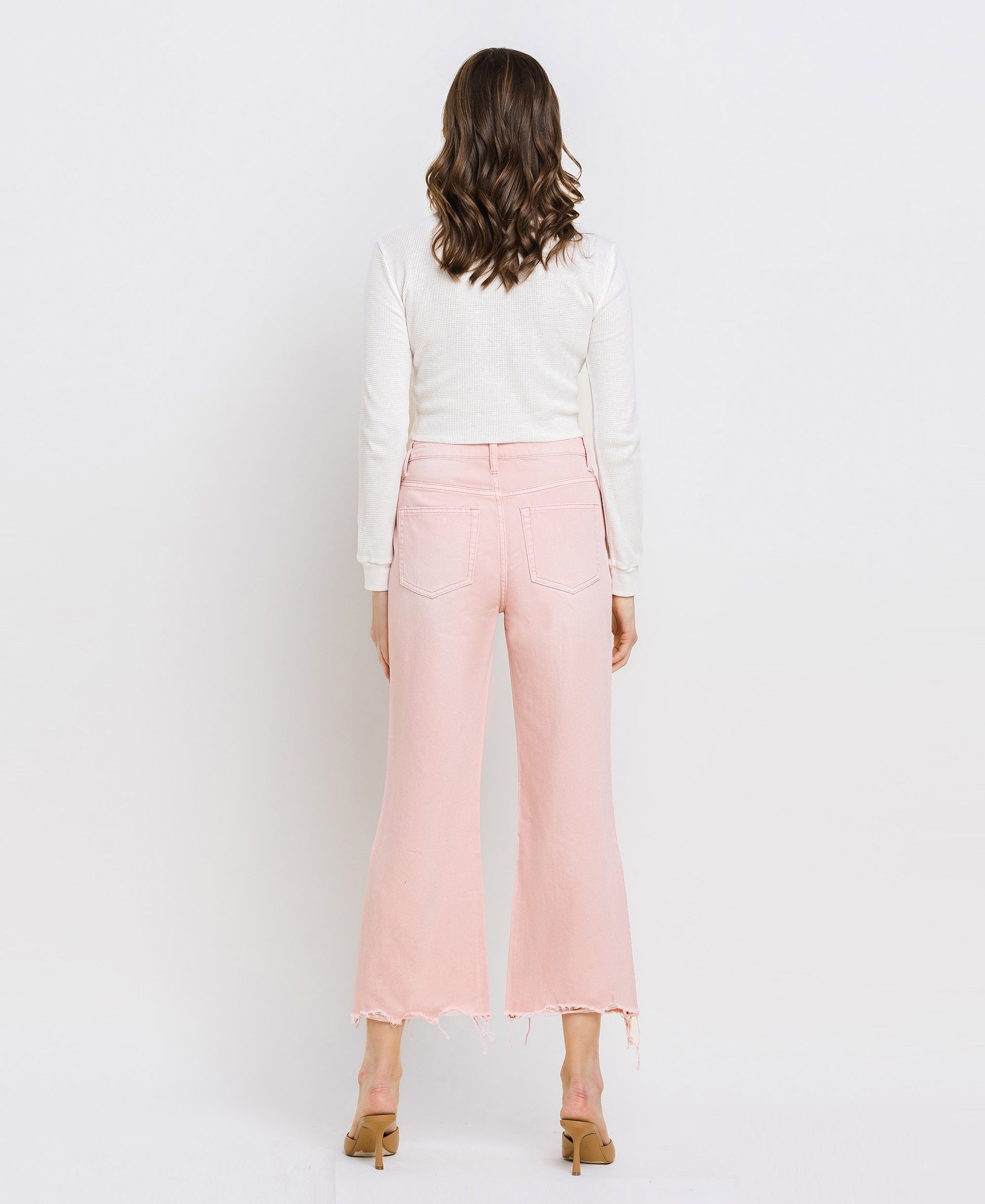 Back product images of Powder Pink - Super High Rise 90s Vintage Crop Flare Jeans