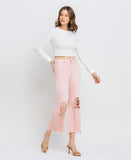 Right 45 degrees product image of Powder Pink - Super High Rise 90s Vintage Crop Flare Jeans