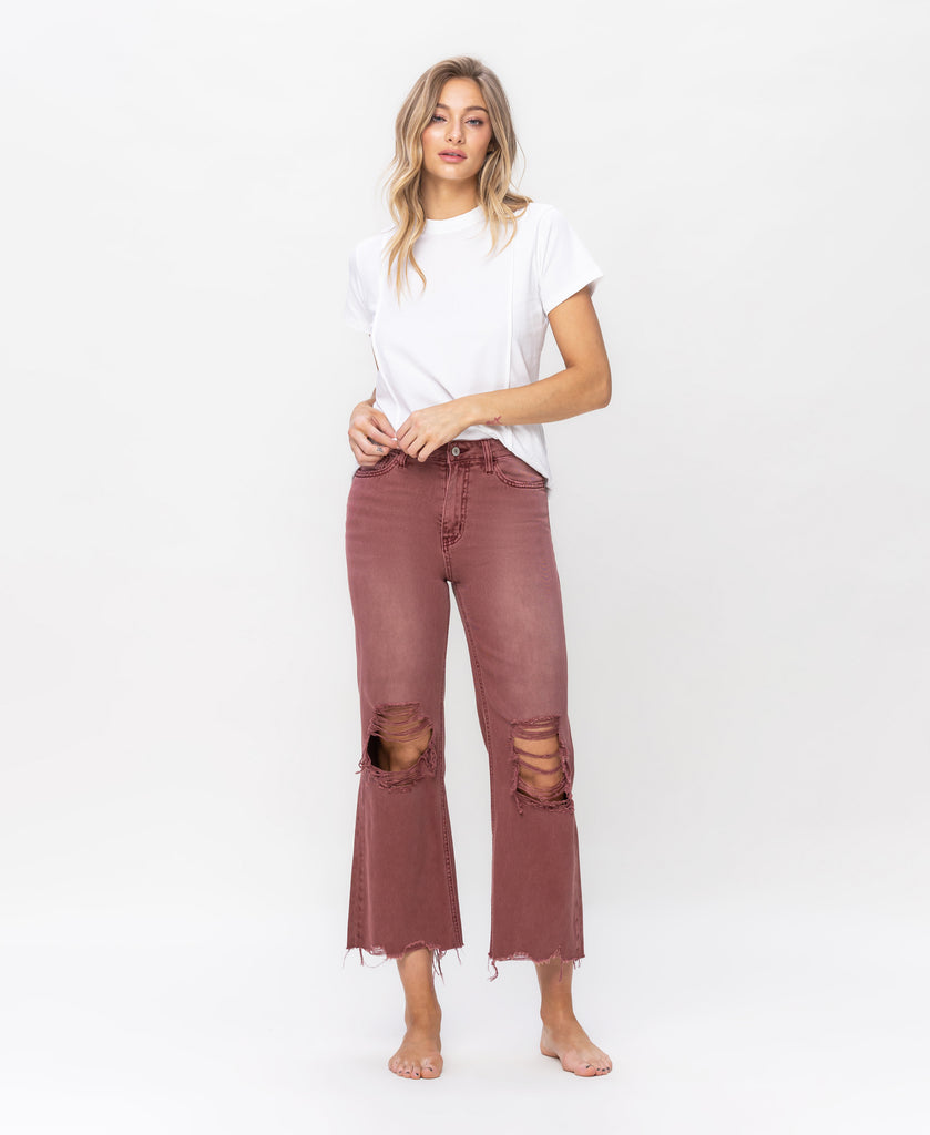 Front product images of Russet Brown - High Rise 90s Vintage Cropped Flare Jeans