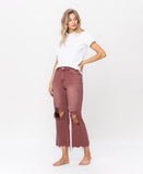 Left 45 degrees product image of Russet Brown - High Rise 90s Vintage Cropped Flare Jeans