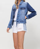 Left 45 degrees product image of Fortunate - Distressed Classic Fit Crop Jacket W Contrast Fabric