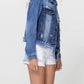 Right side product images of Fortunate - Distressed Classic Fit Crop Jacket W Contrast Fabric
