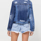Back product images of Fortunate - Distressed Classic Fit Crop Jacket W Contrast Fabric