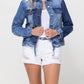 Front product images of Fortunate - Distressed Classic Fit Crop Jacket W Contrast Fabric