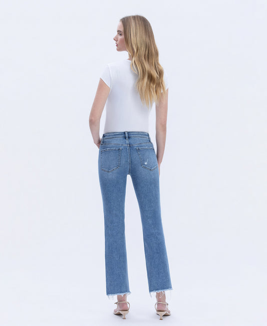 Back product images of Five Steps to Heaven - Mid Rise Raw Hem Crop Straight Jeans