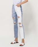 Left 45 degrees product image of Steady Heart - Split Two Tone Mom Jeans