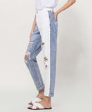 Left side product images of Steady Heart - Split Two Tone Mom Jeans