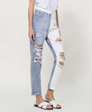 Right 45 degrees product image of Steady Heart - Split Two Tone Mom Jeans