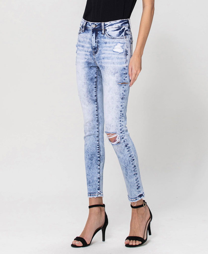 Left 45 degrees product image of Secretly - High Rise Crop Skinny Jeans with Side Grinding Details