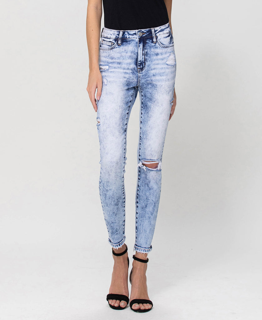 Front product images of Secretly - High Rise Crop Skinny Jeans with Side Grinding Details