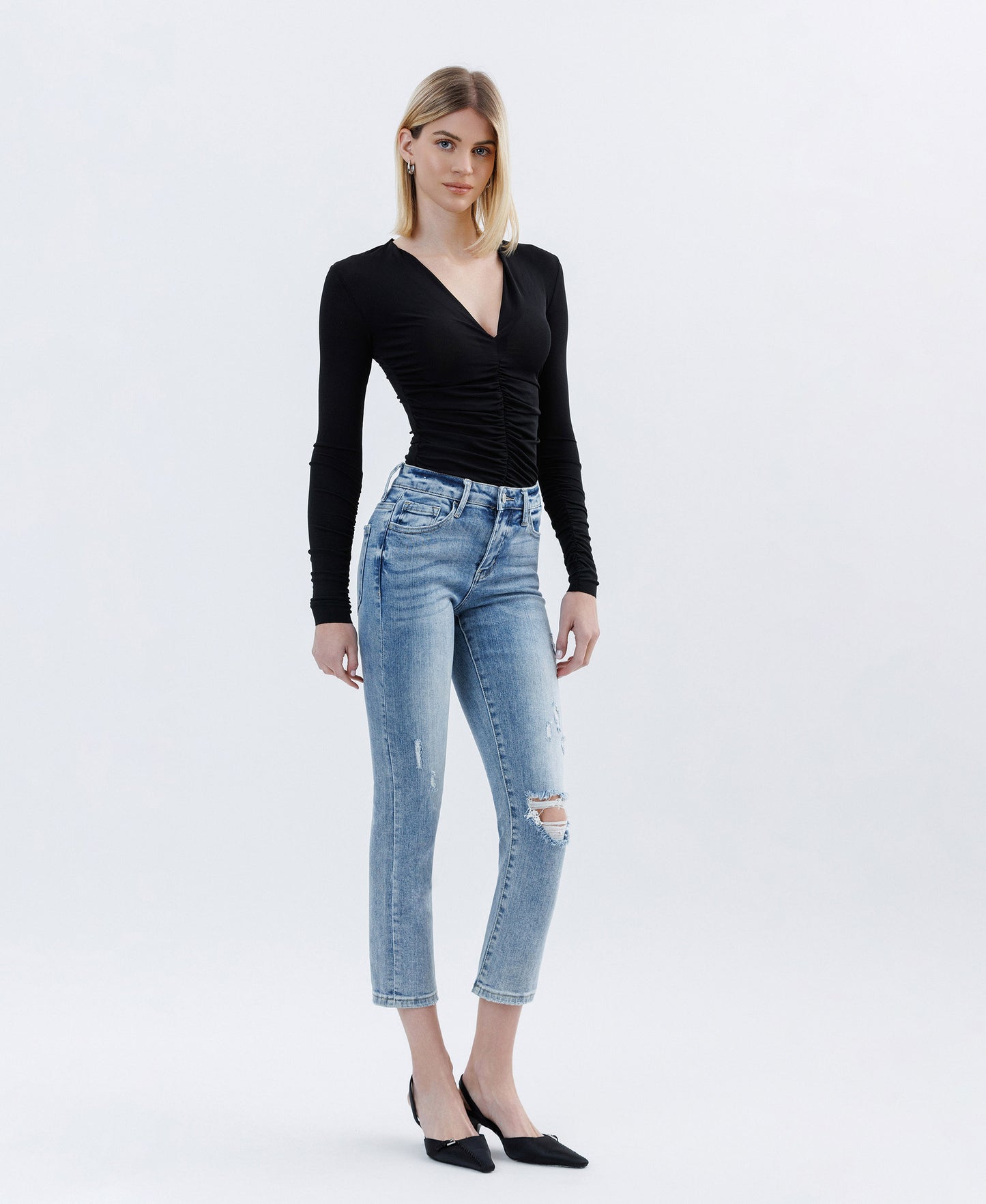 Right 45 degrees product image of Swing Jazz - Mid Rise Crop  Slim Straight Jeans