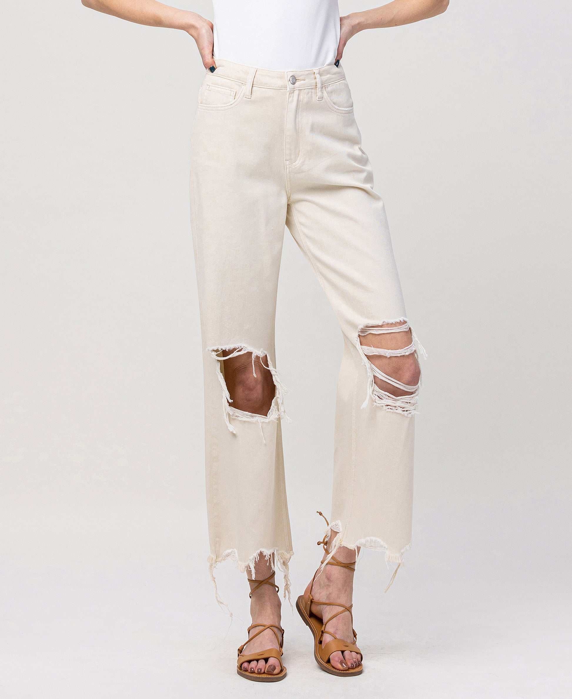 Front product images of  Blushing - Super High Rise 90's Vintage Crop Straight Jeans