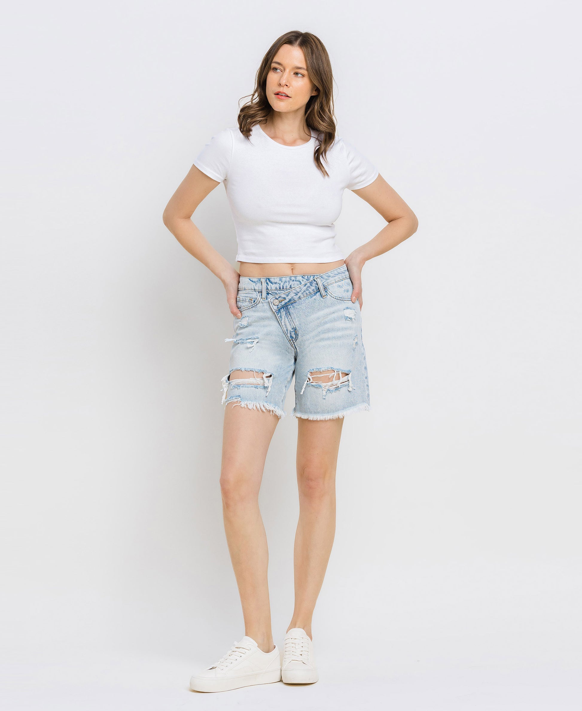 Front product images of Upstanding - High Rise Crossover Boyfriend Shorts