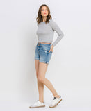 Left 45 degrees product image of Something Cute 2 - Double Button High Rise Denim Shorts with Double Cuff