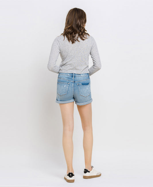 Right 45 degrees product image of Something Cute 2 - Double Button High Rise Denim Shorts with Double Cuff