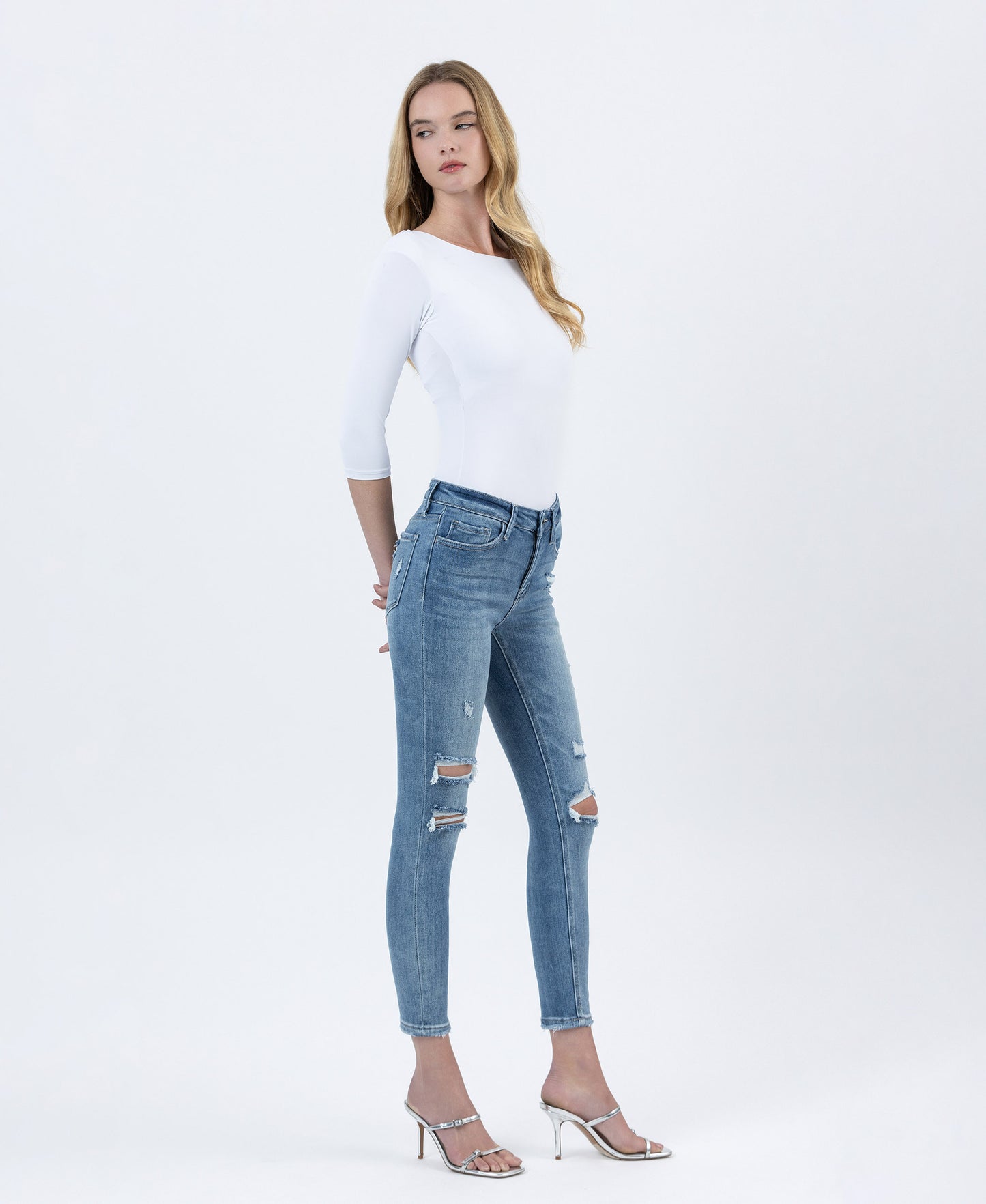 Right 45 degrees product image of Clear Headed - Mid Rise Skinny Jeans