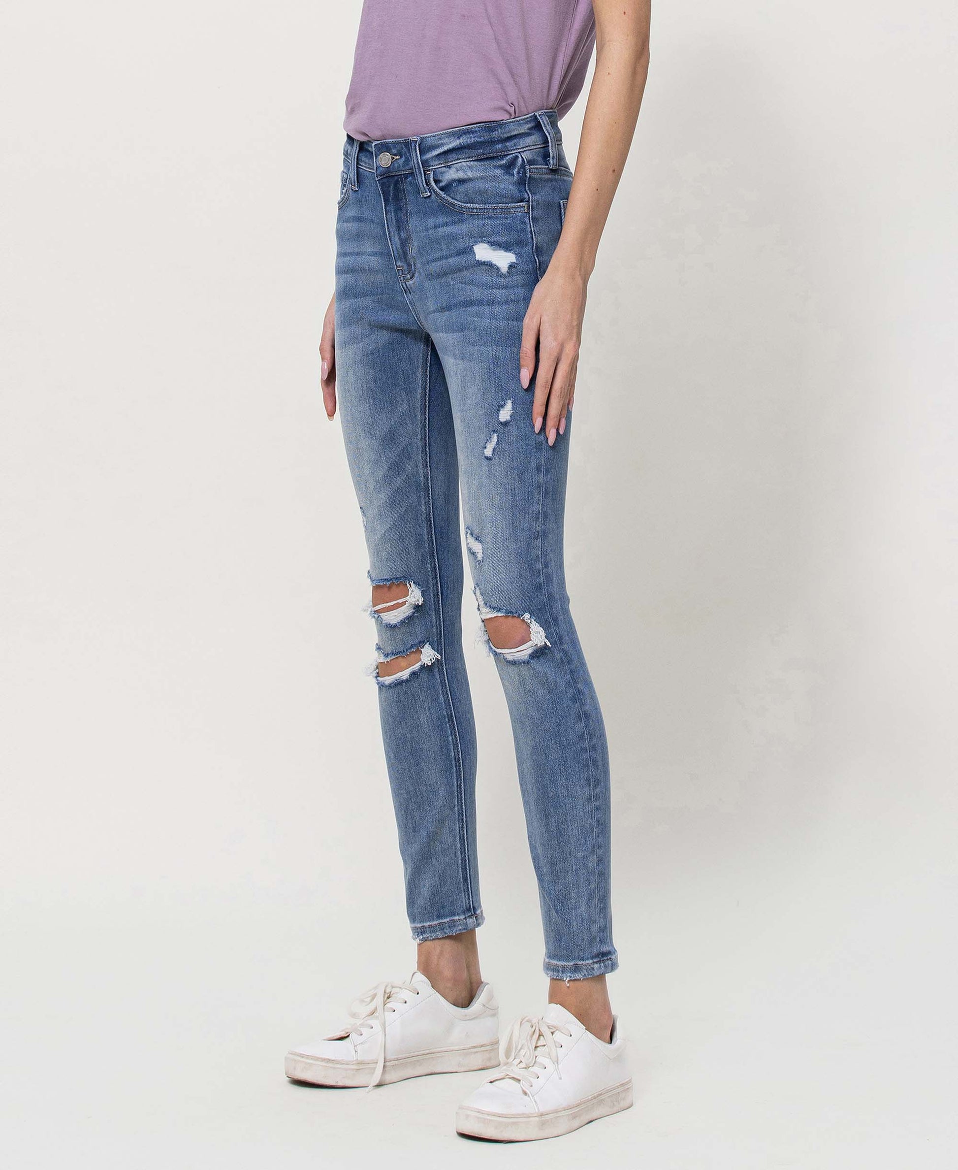 Left 45 degrees product image of Clear-Headed - Mid Rise Ankle Skinny Jeans