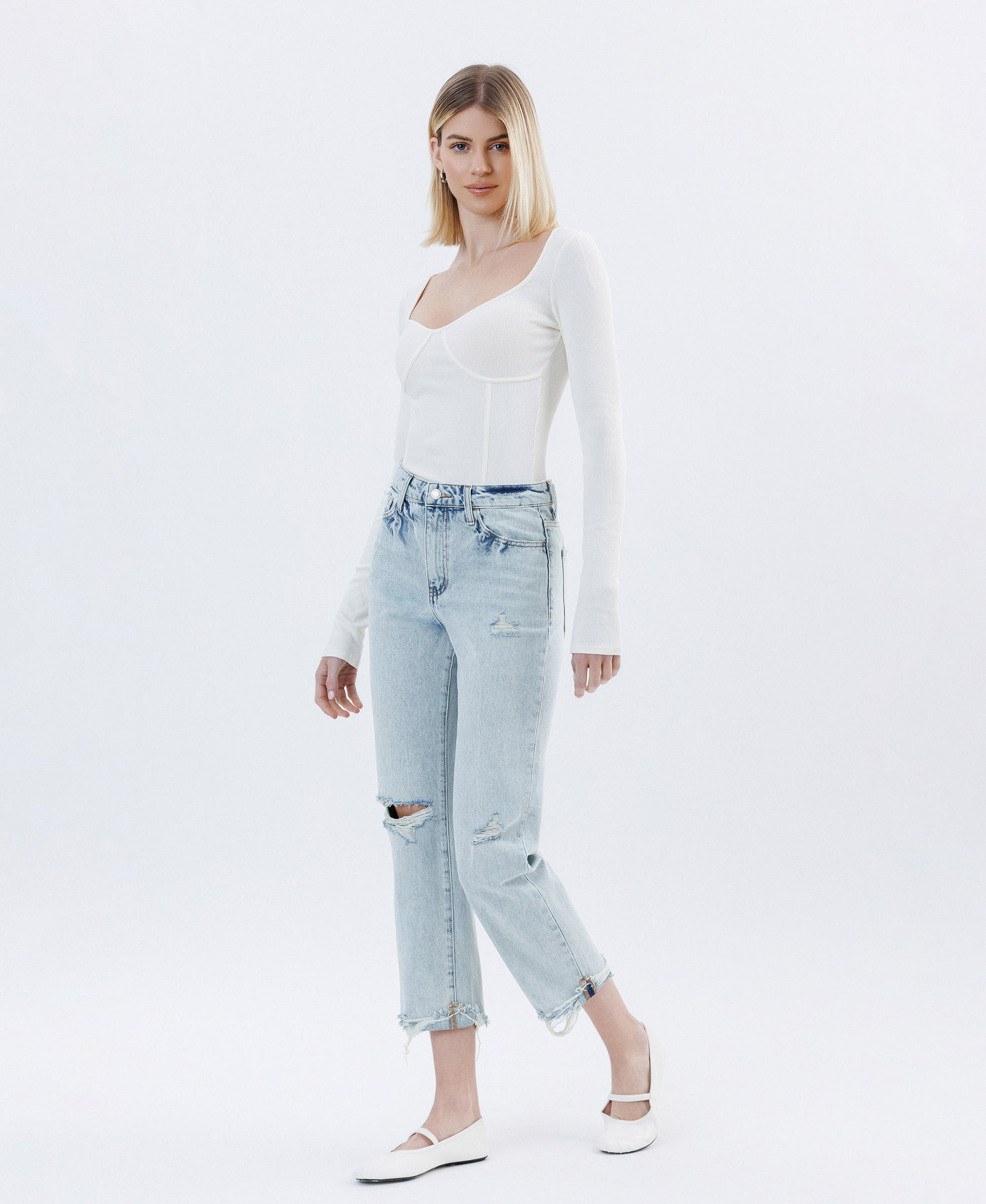 Left side product images of Minor Mishap - Super High Rise Relaxed Cuffed Straight Jeans