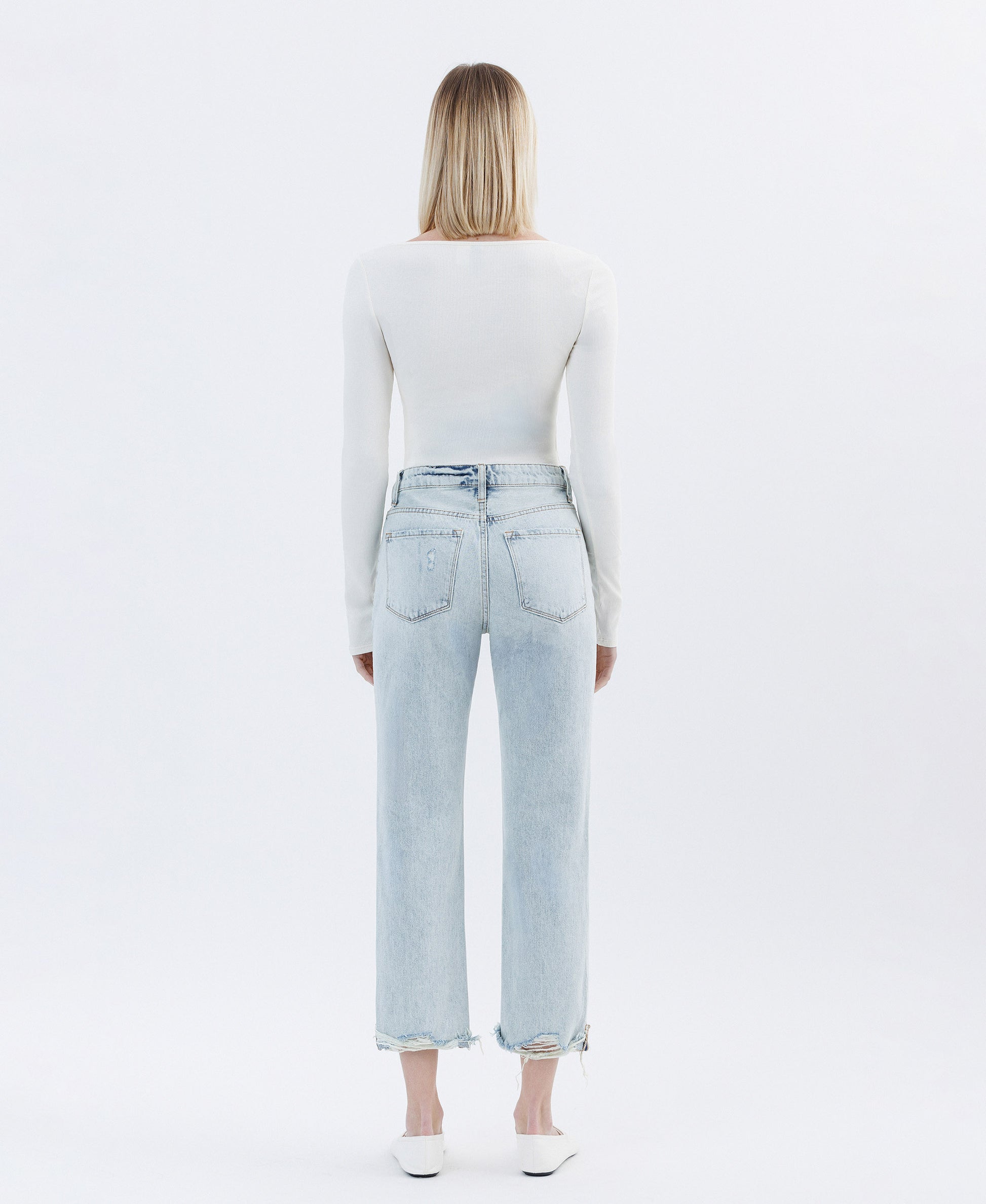 Back product images of Minor Mishap - Super High Rise Relaxed Cuffed Straight Jeans