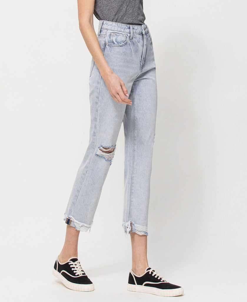 Right 45 degrees product image of Minor Mishap - Super High Rise Relaxed Cuffed Straight Jeans
