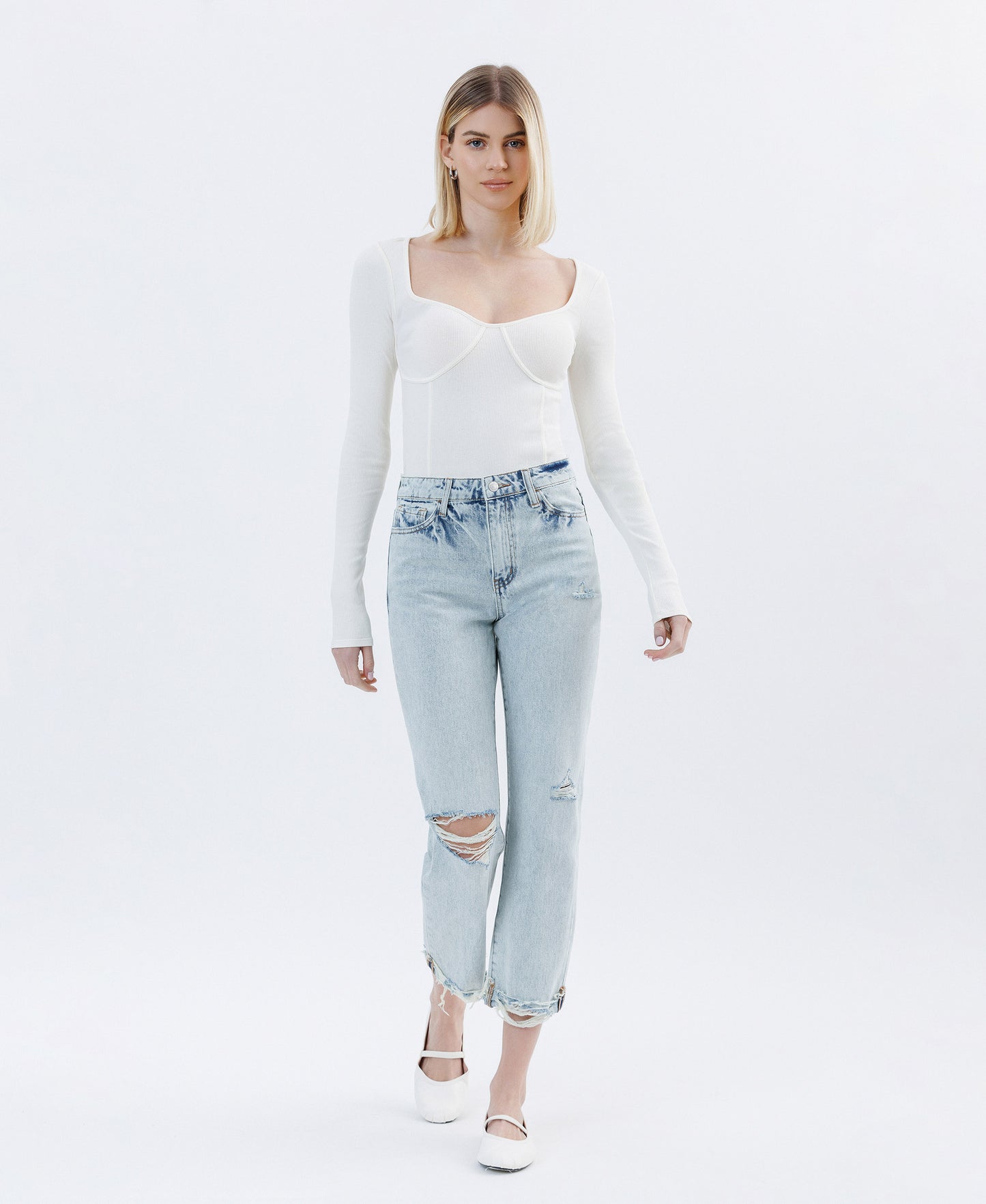 Front product images of Minor Mishap - Super High Rise Relaxed Cuffed Straight Jeans