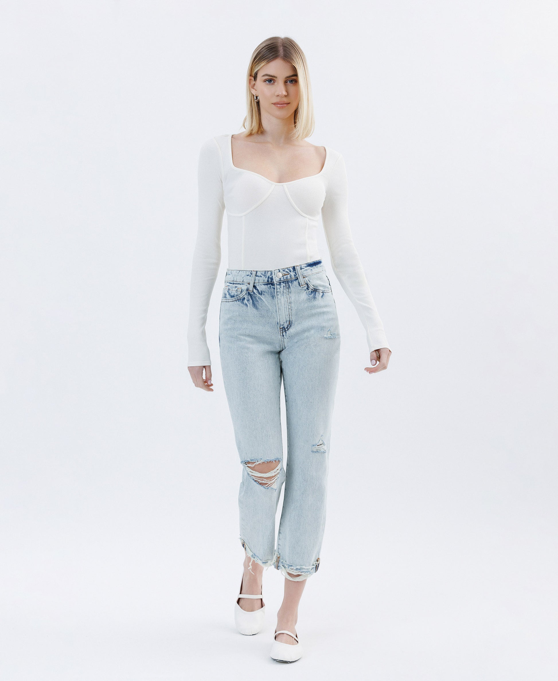 Front product images of Minor Mishap - Super High Rise Relaxed Cuffed Straight Jeans